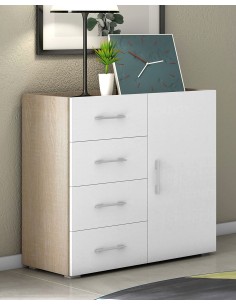 Mobile 1 anta - 4 cassetti Rovere / Bianco