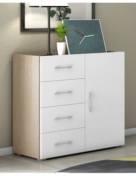 Mobile 1 anta - 4 cassetti Rovere / Bianco