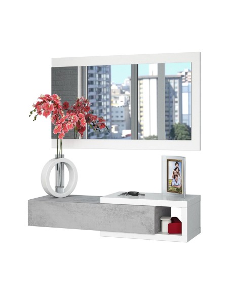 Mobile ingresso sospeso con specchio Bianco / Cemento