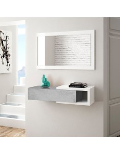 Mobile ingresso sospeso con specchio Bianco / Cemento 2