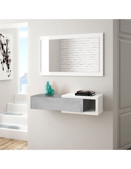 Mobile ingresso sospeso con specchio Bianco / Cemento