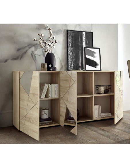 Madia 3 ante serigrafate con specchi Rovere