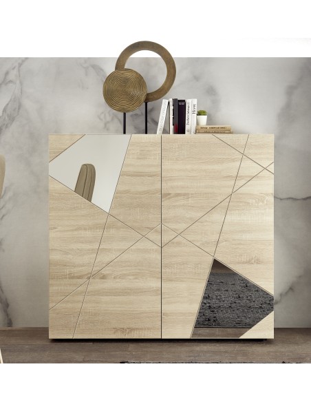 Madia 2 ante serigrafate con specchi Rovere