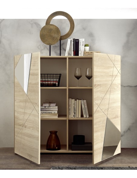 Madia 2 ante serigrafate con specchi Rovere