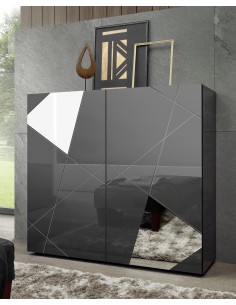 Madia 2 ante serigrafate con specchi Grigio laccato