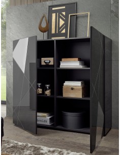 Madia 2 ante serigrafate con specchi Grigio laccato 2