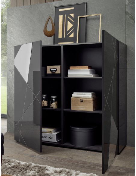 Madia 2 ante serigrafate con specchi Grigio laccato