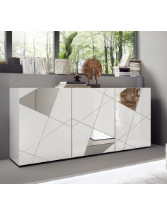 Madia 3 ante serigrafate con specchi Bianco laccato
