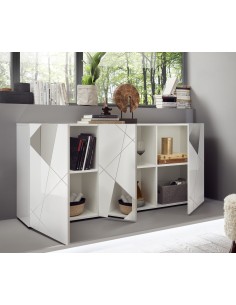 Madia 3 ante serigrafate con specchi Bianco laccato 2