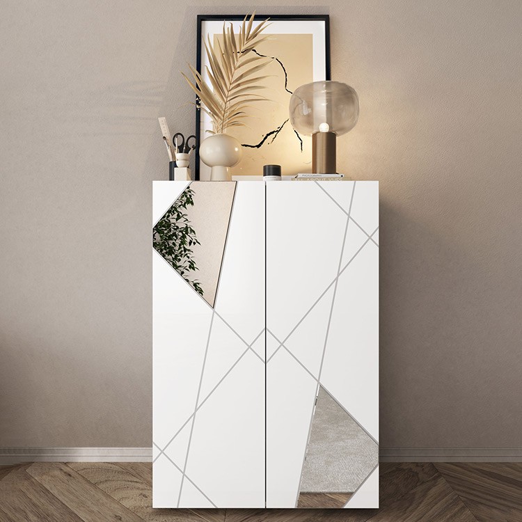 Mobile ingresso 100x25 cm con scarpiera e specchio bianco e grigio - Edison