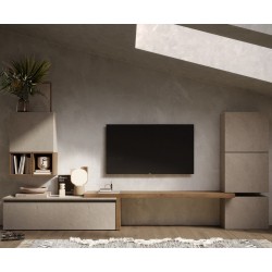 Parete soggiorno moderna con mensolone cubi e porta TV Argilla - Mercure 18