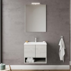 Mobile bagno 60 cm 2 ante 1 vano + specchio + faretto Rovere grigio